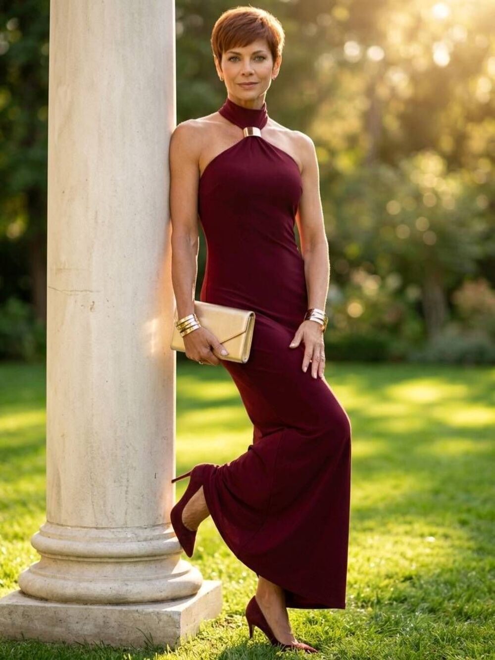 🩵NWOT Wine Red Halter Neck Formal Dress Small